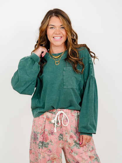 Mineral Washed Puff Sleeve Boxy Top