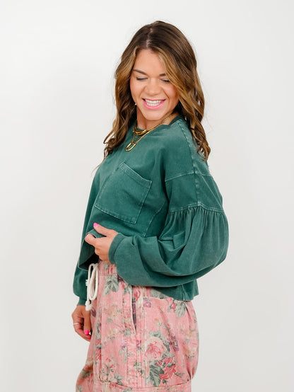 Mineral Washed Puff Sleeve Boxy Top