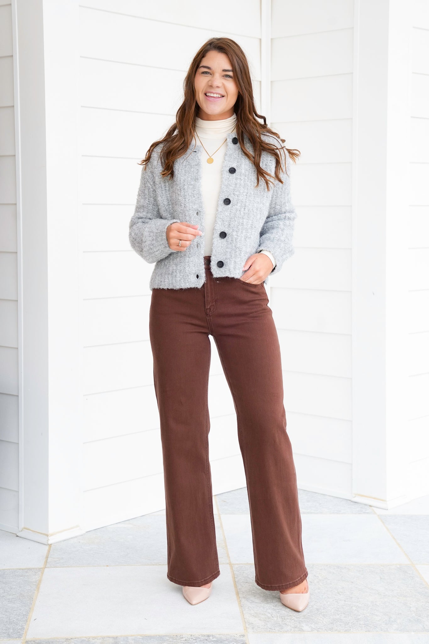 Mica High Rise Brown Wide Leg Jeans