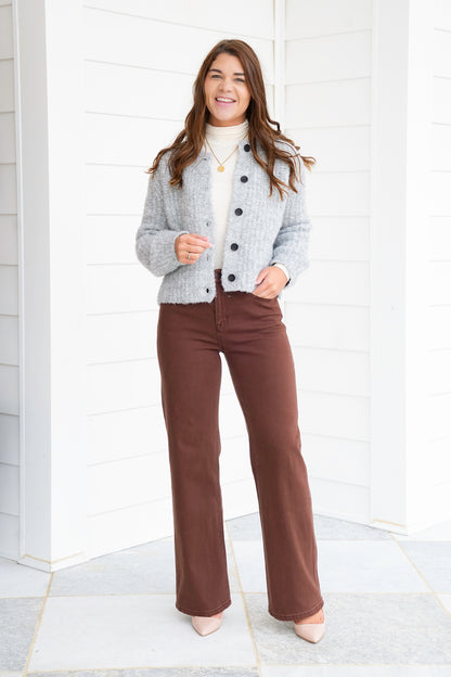 Mica High Rise Brown Wide Leg Jeans