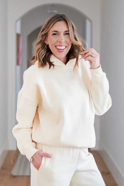 Cream Long Sleeve Pullover Hoodie