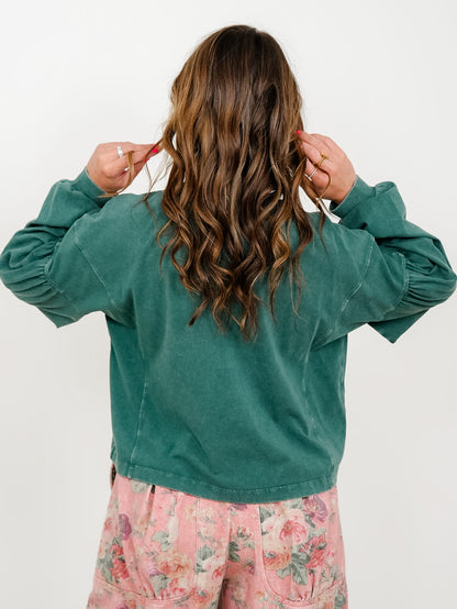 Mineral Washed Puff Sleeve Boxy Top
