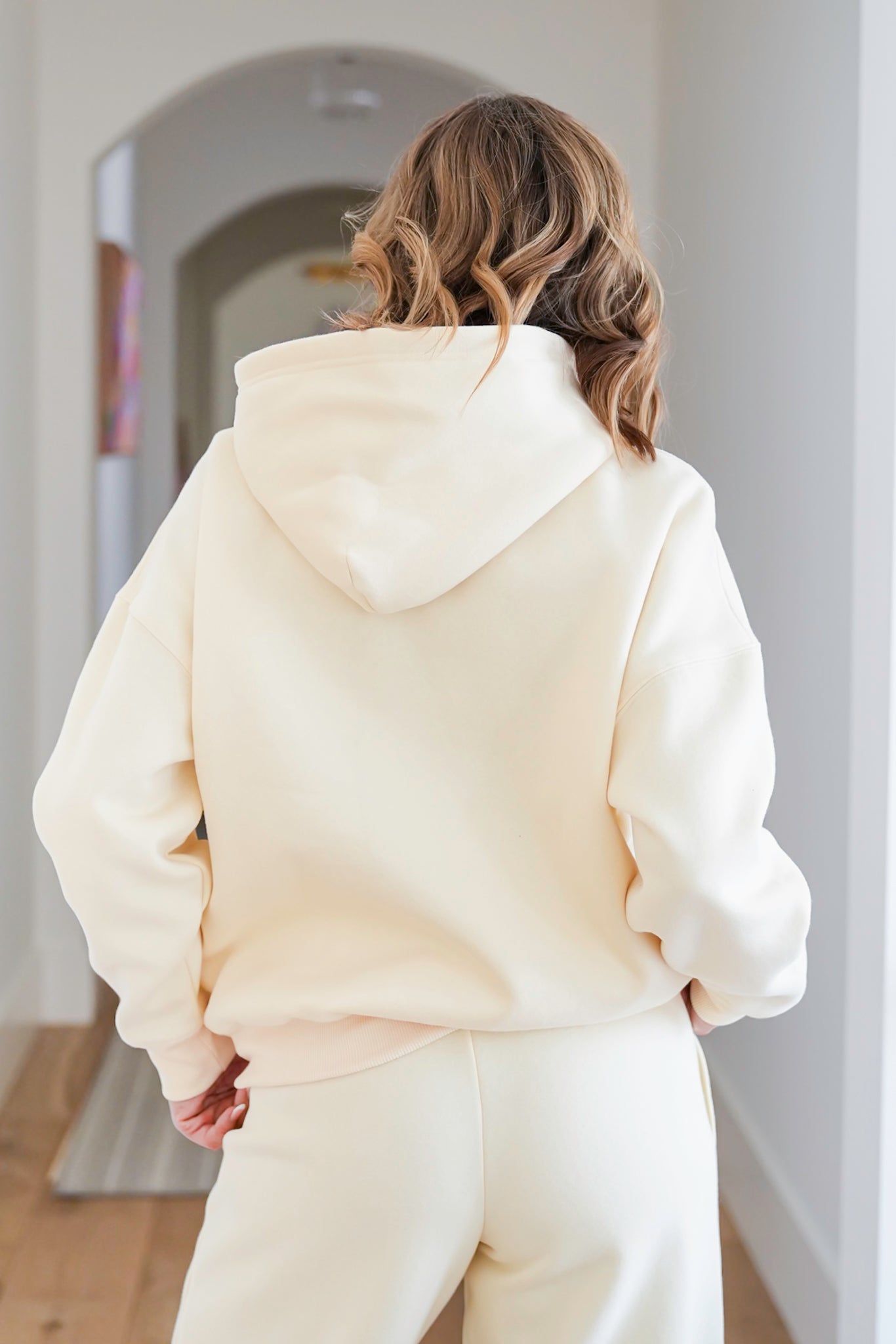 Cream Long Sleeve Pullover Hoodie