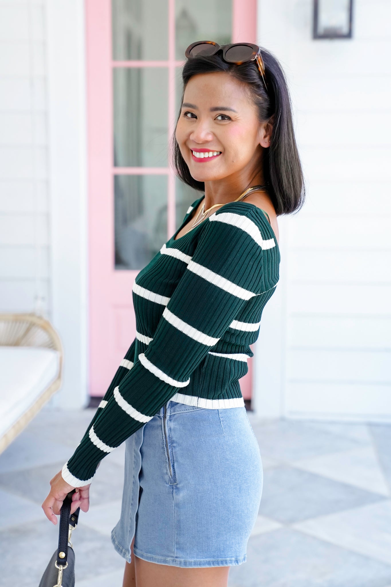 Stripe Long Sleeve Round Neck Knit Top