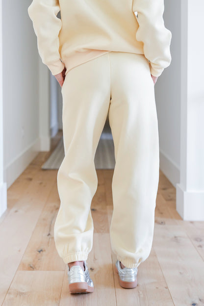 Cream Elastic Waist Sweatpants with Side Pockets