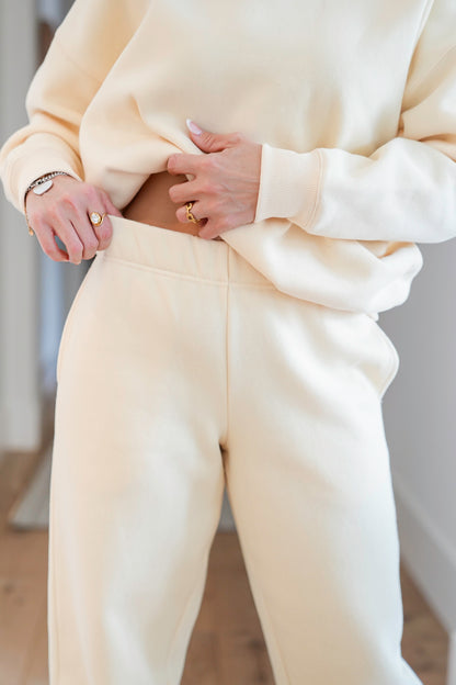 Cream Elastic Waist Sweatpants with Side Pockets