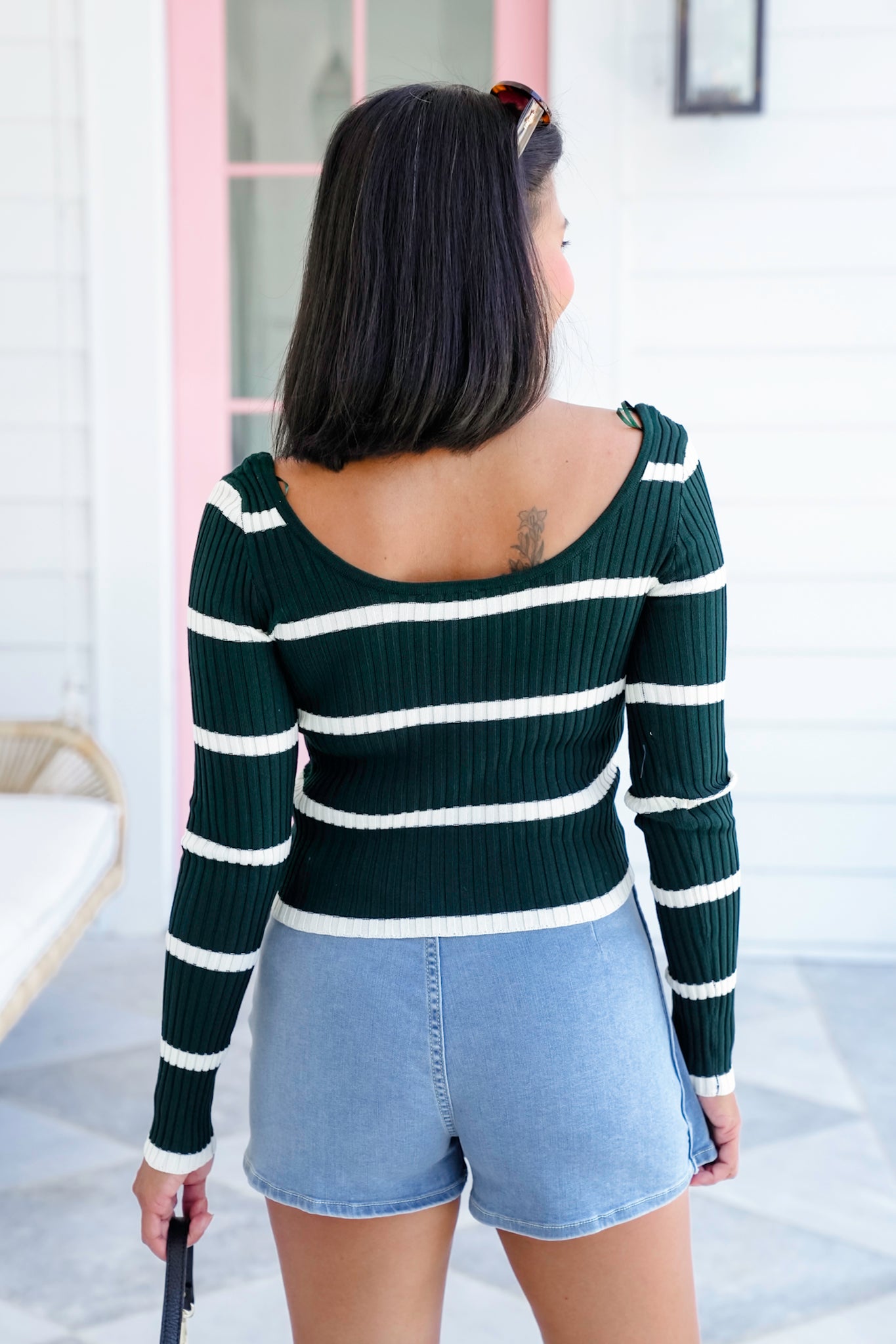 Stripe Long Sleeve Round Neck Knit Top