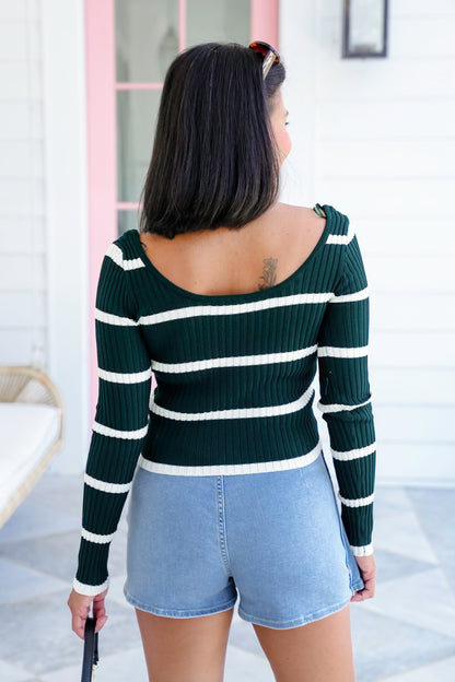 Stripe Long Sleeve Round Neck Knit Top