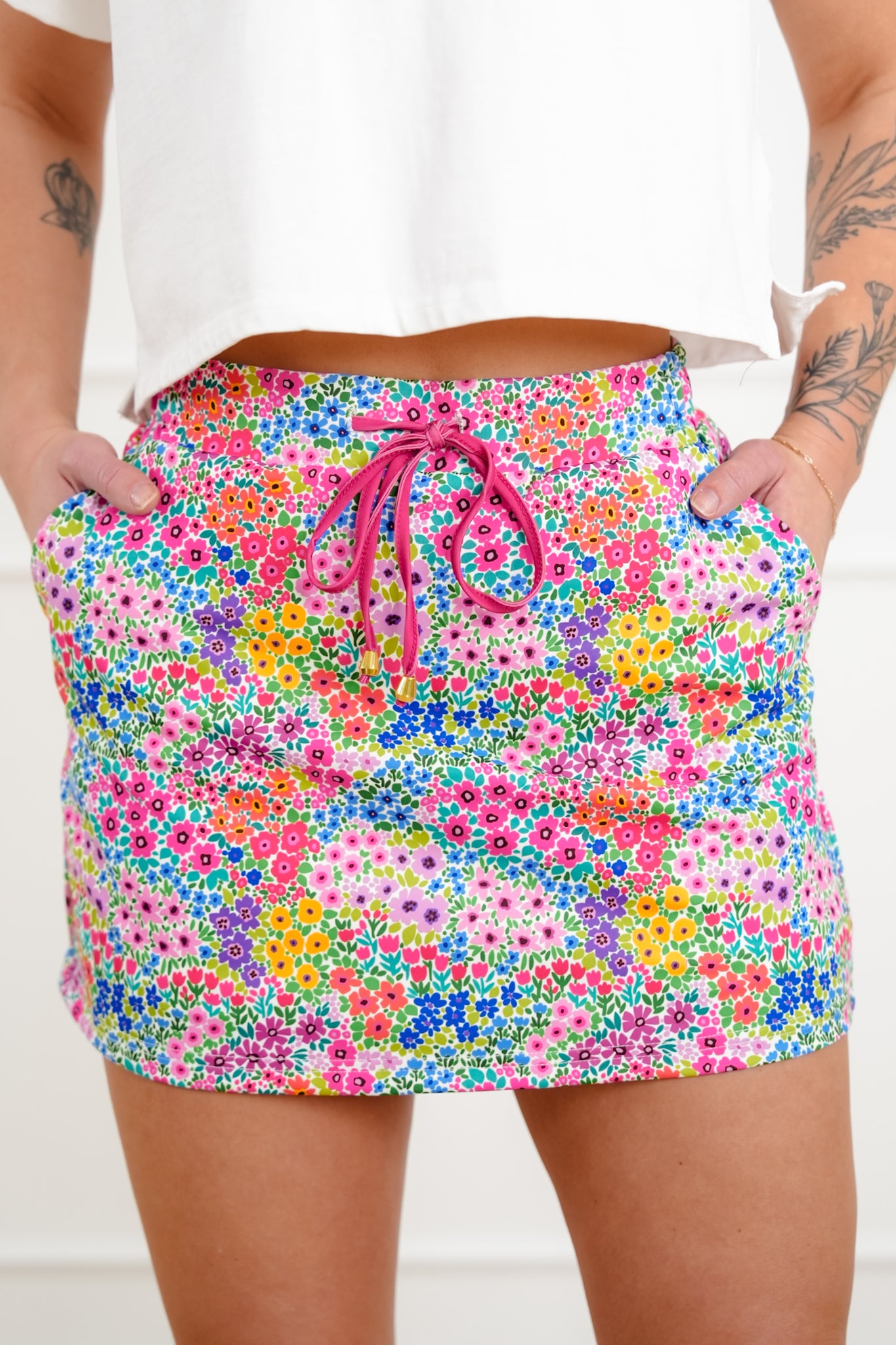 Plus/Reg Floral Print Elastic Waist Skort
