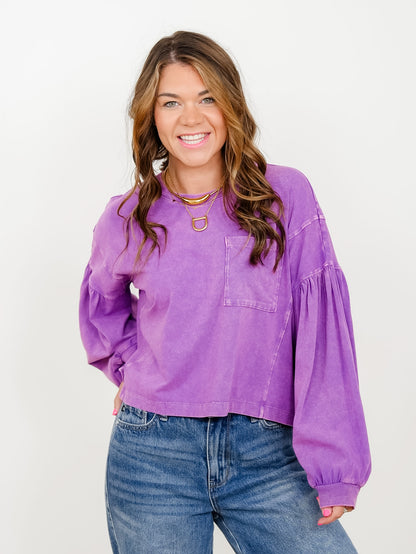 Mineral Washed Puff Sleeve Boxy Top