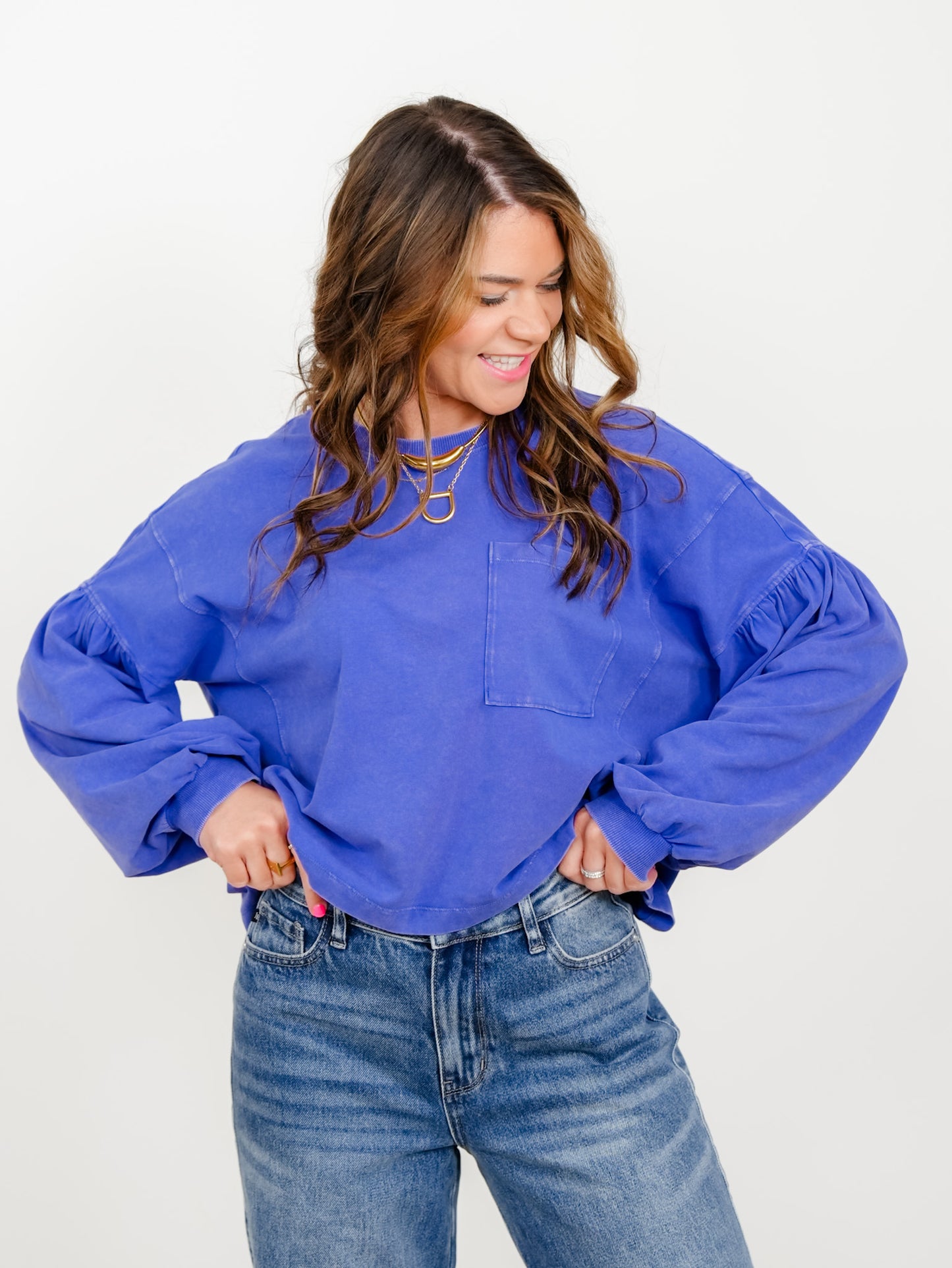 Mineral Washed Puff Sleeve Boxy Top