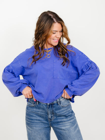 Mineral Washed Puff Sleeve Boxy Top