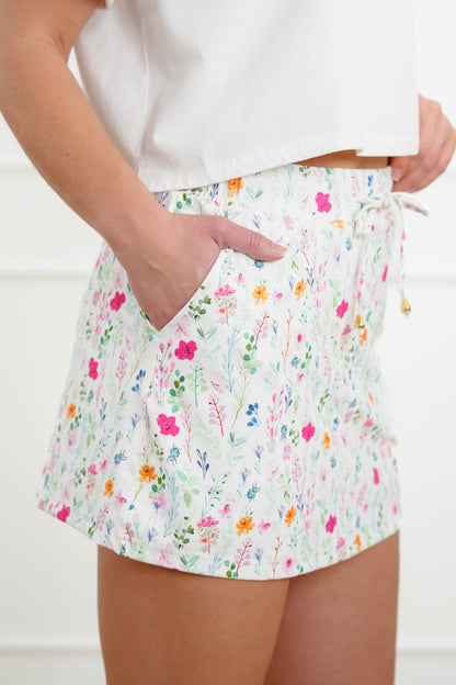 Plus/Reg Floral Print Elastic Waist Skort