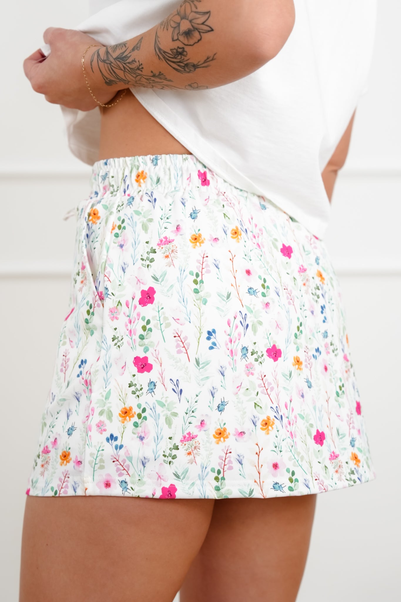 Plus/Reg Floral Print Elastic Waist Skort