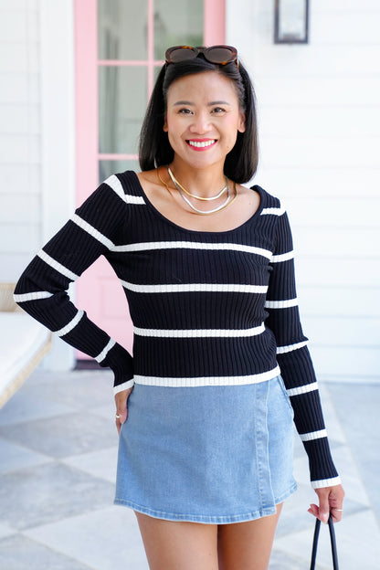 Stripe Long Sleeve Round Neck Knit Top