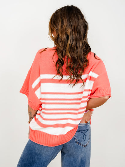Stripe Short Sleeve Crew Neck Sweater