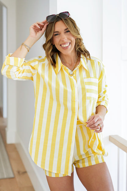 Stripe Long Sleeve Button Down Top