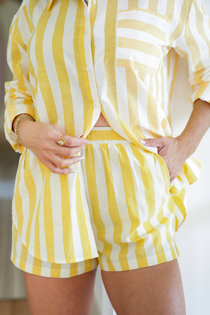 Stripe Elastic Waist Shorts with Side Pockets