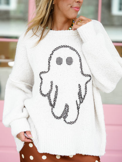 Gingham Embroidered Ghost Soft Sweater