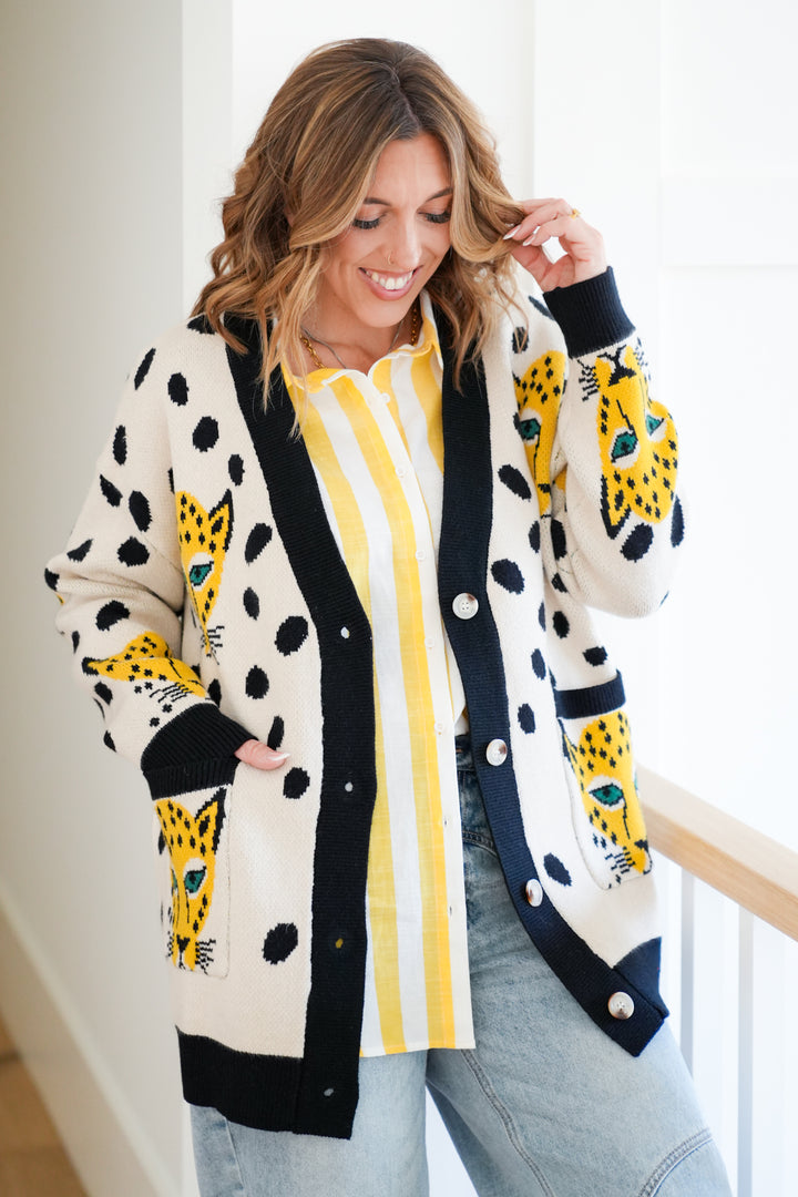 Cheetah Print Long Sleeve Button Down Cardigan