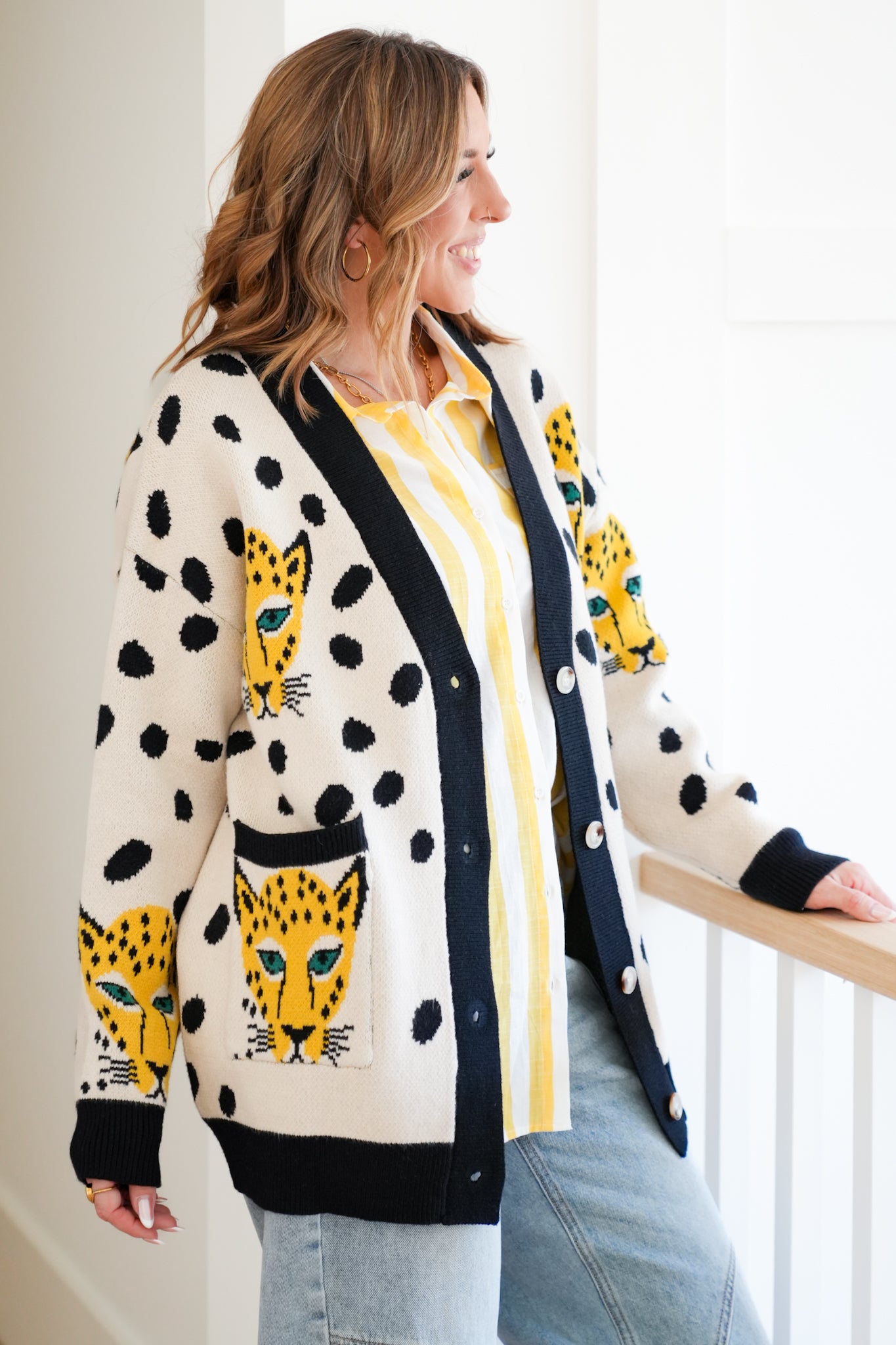 Cheetah Print Long Sleeve Button Down Cardigan