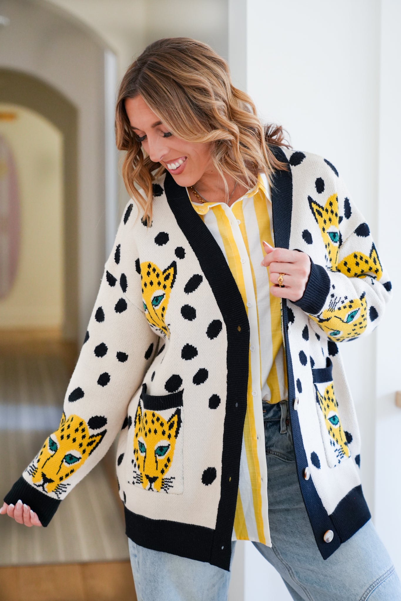 Cheetah Print Long Sleeve Button Down Cardigan