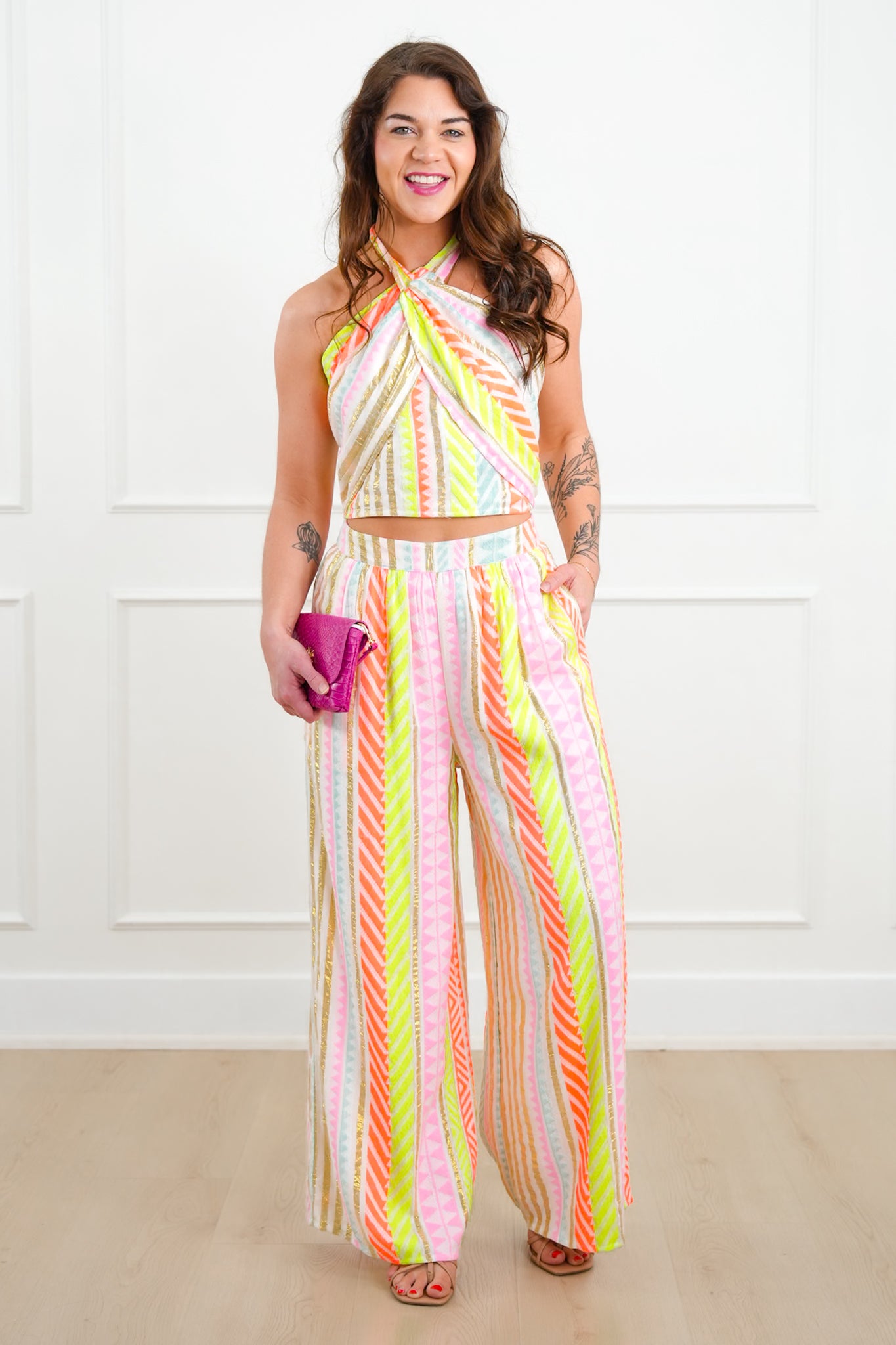 Geometric Stripe Sleeveless Halter Top