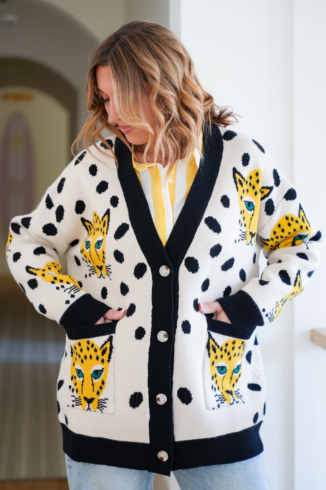Cheetah Print Long Sleeve Button Down Cardigan