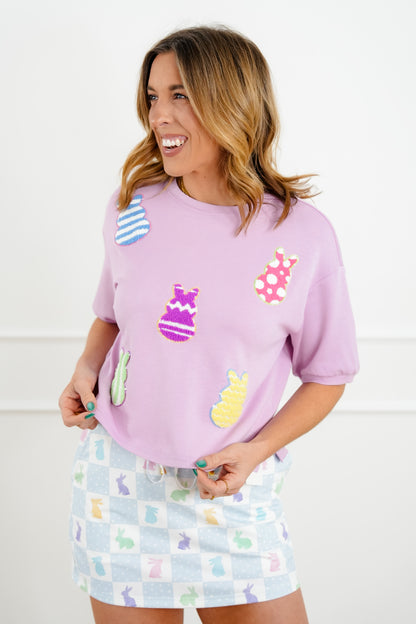 Lavender Short Sleeve Top with Chenille Peeps