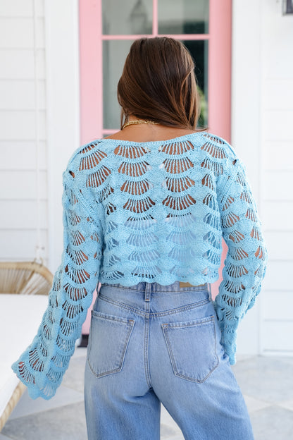 POL Crochet Long Sleeve Crop Top