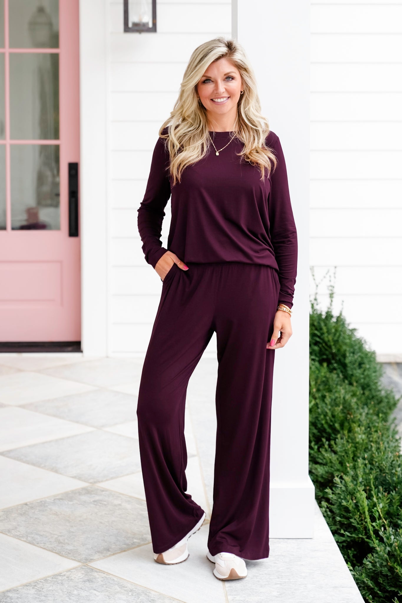 Plus/Reg Elastic Waist Wide Leg Pants