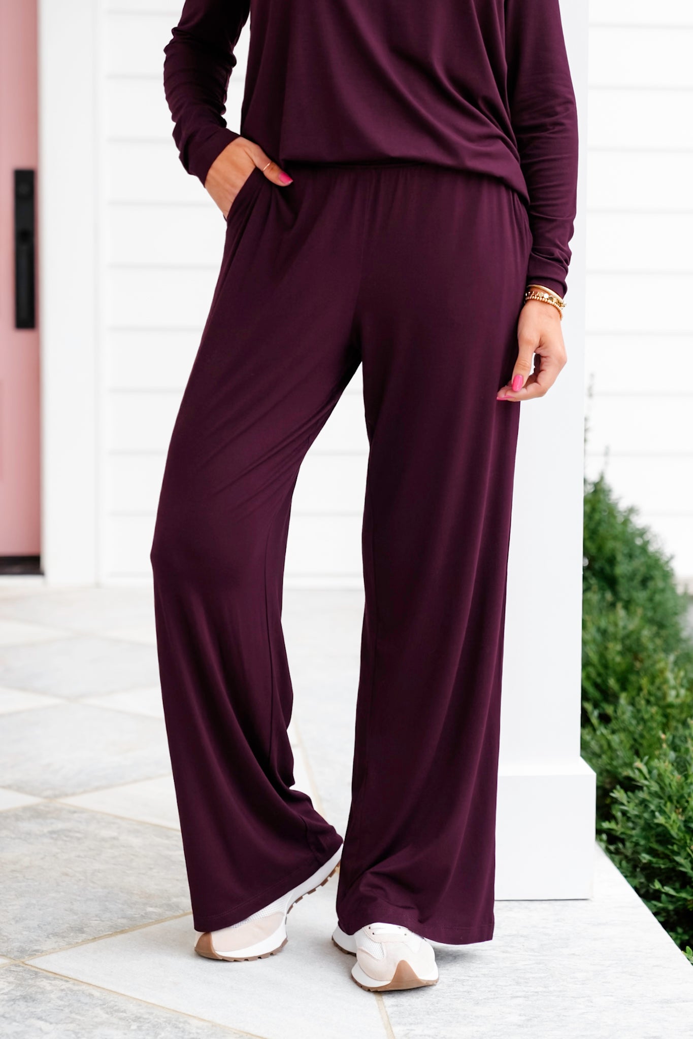 Plus/Reg Elastic Waist Wide Leg Pants