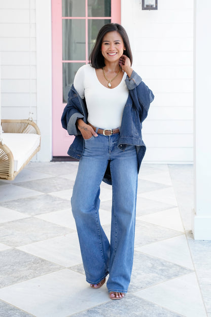 Solid Long Sleeve V Neck Double Layered Top