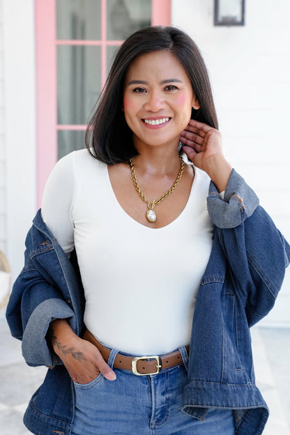 Solid Long Sleeve V Neck Double Layered Top
