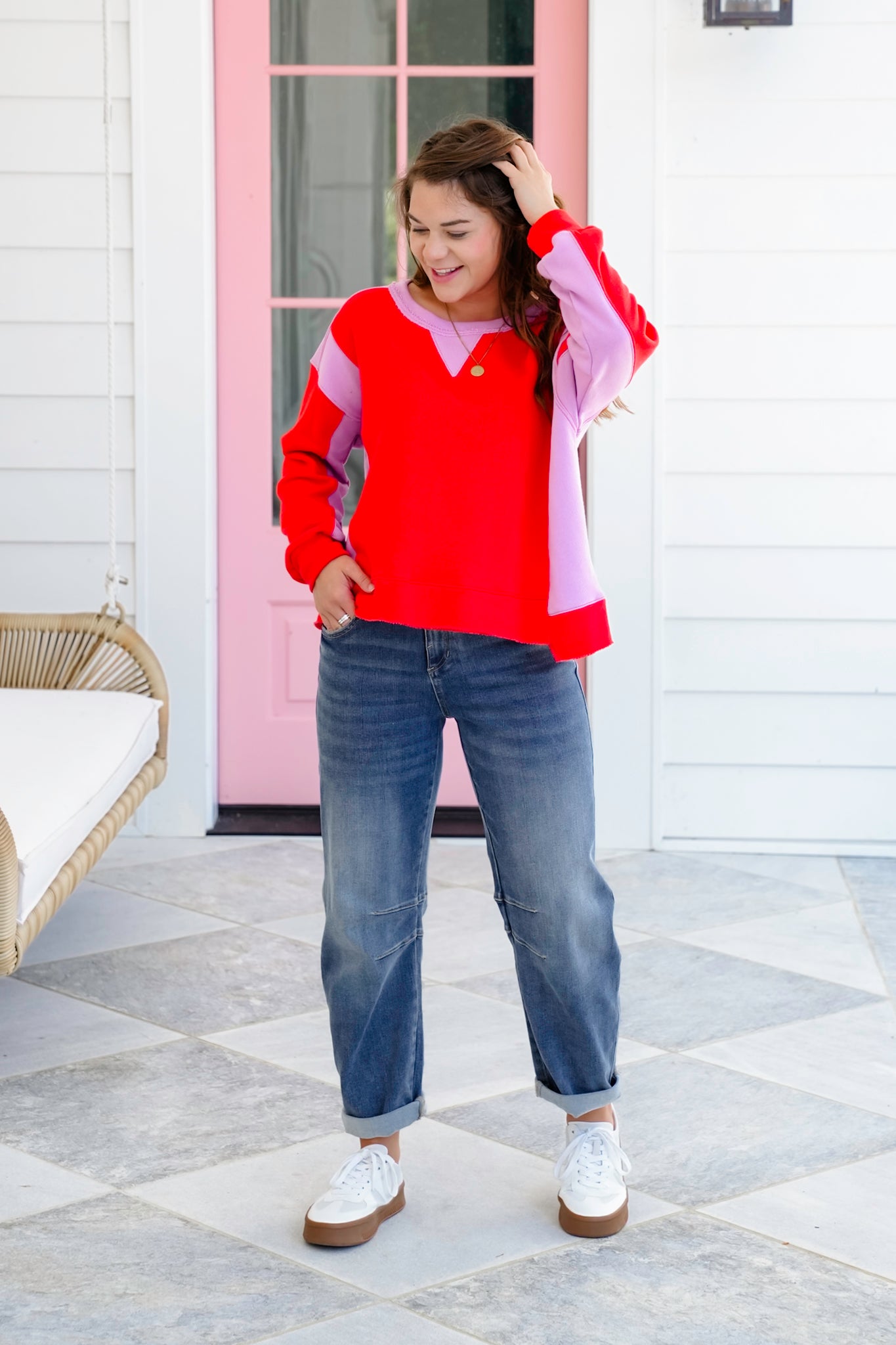 Color Block Long Sleeve Pullover Sweatshirt