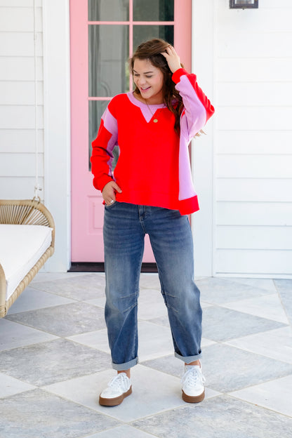 Color Block Long Sleeve Pullover Sweatshirt