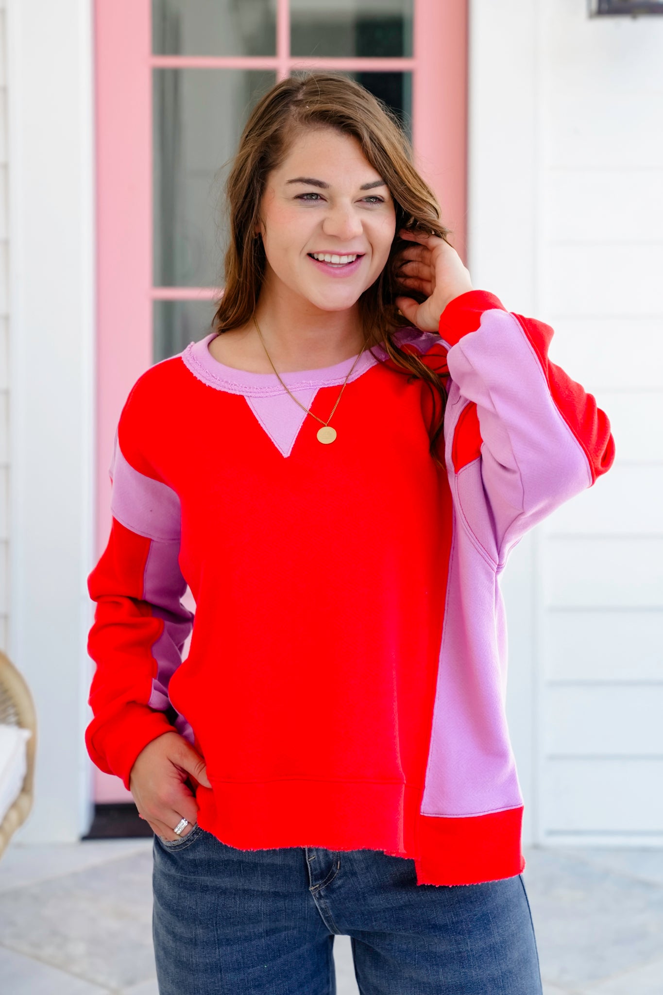 Color Block Long Sleeve Pullover Sweatshirt