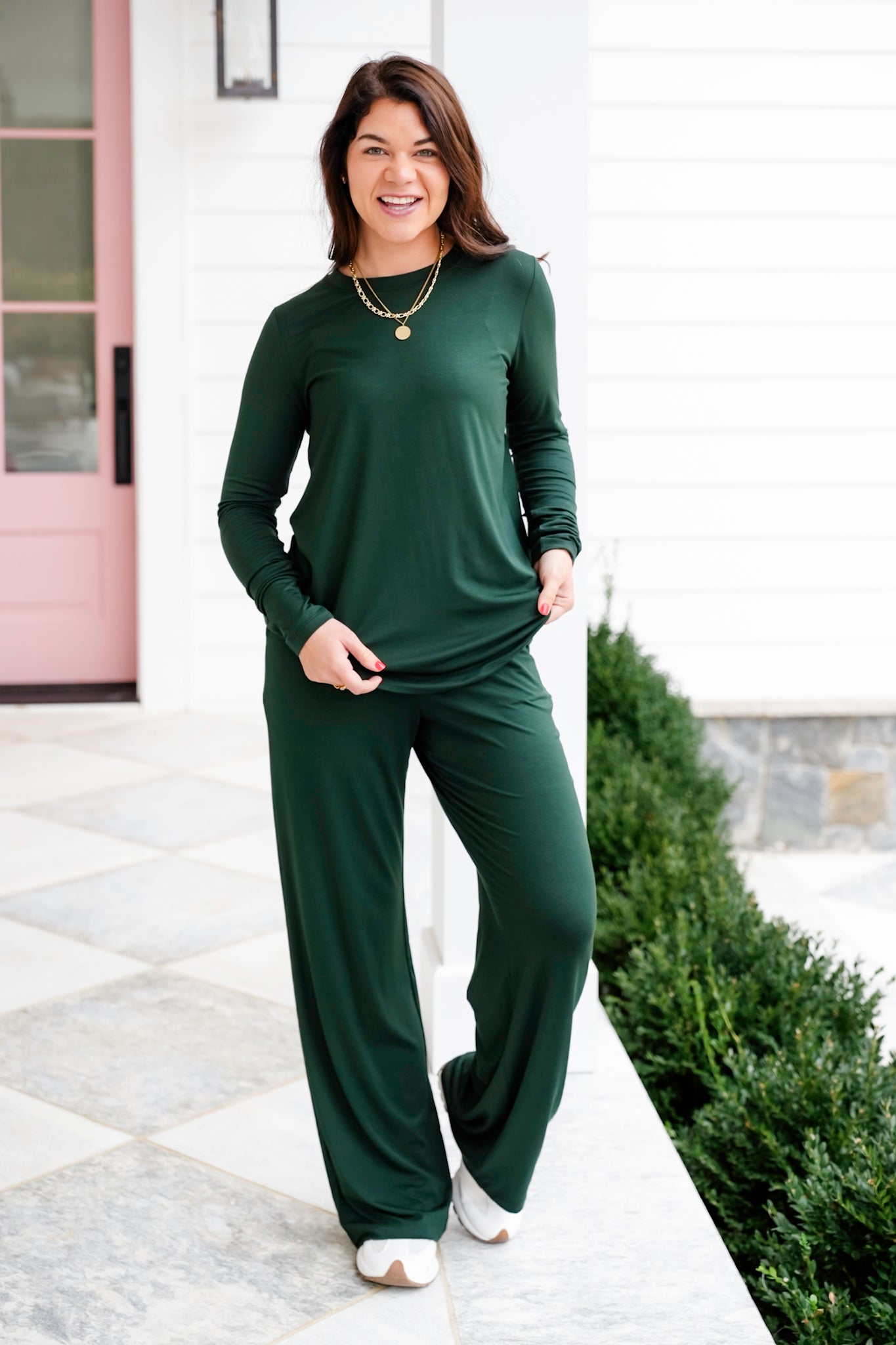 Plus/Reg Solid Long Sleeve Crew Neck Top