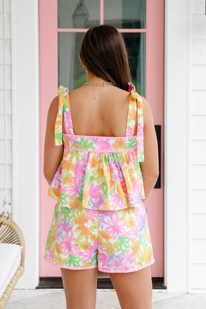 Sleeveless Floral Baby Doll Top and Shorts Set