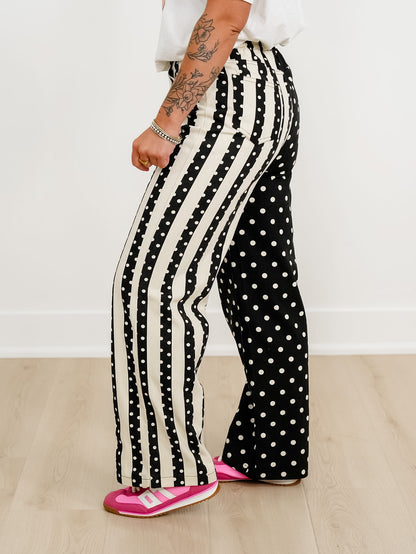 Plus/Reg Polka Dot and Stripe Wide Leg Elastic Waist Pants
