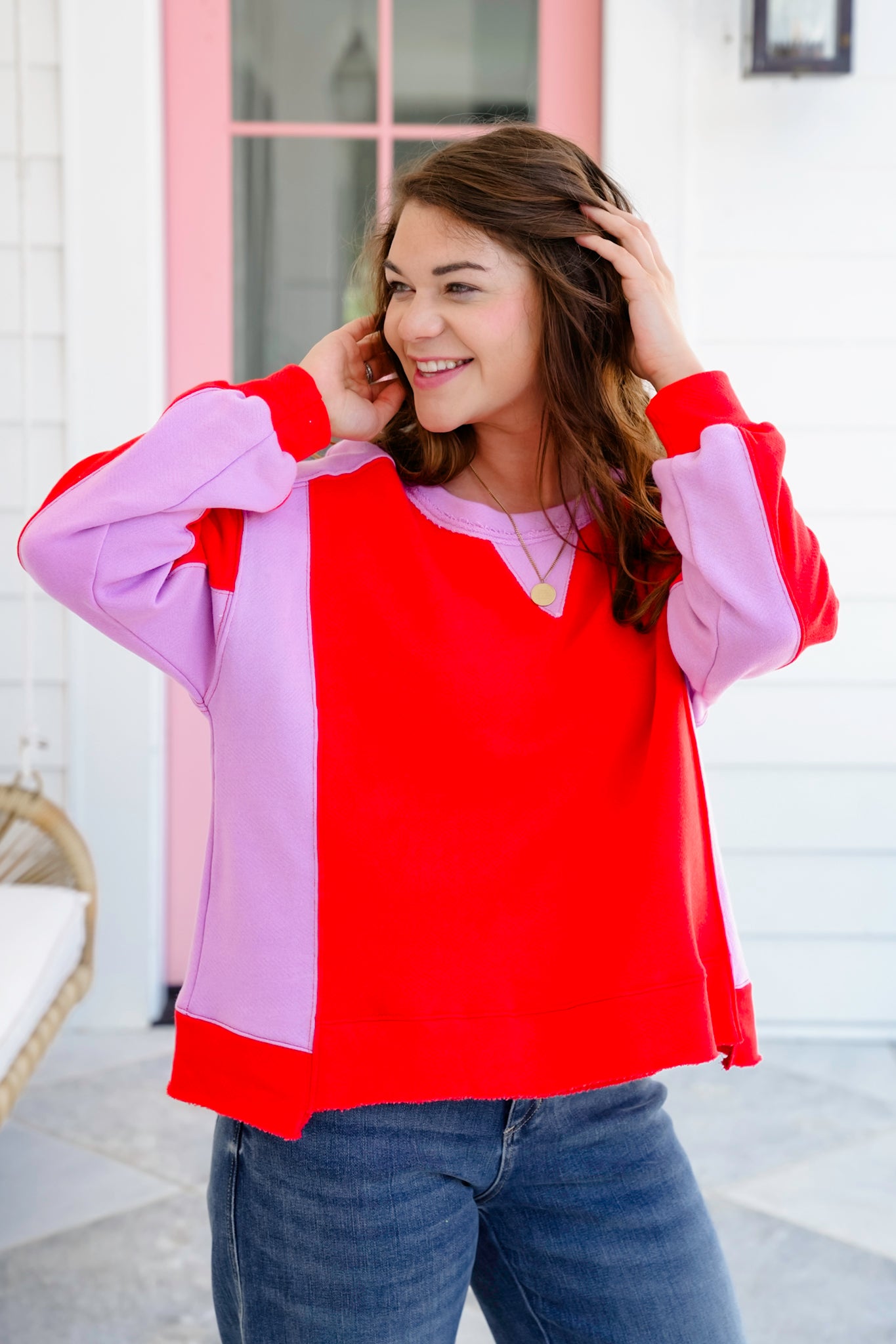 Color Block Long Sleeve Pullover Sweatshirt