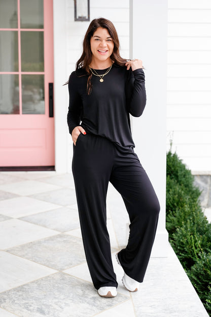 Plus/Reg Elastic Waist Wide Leg Pants