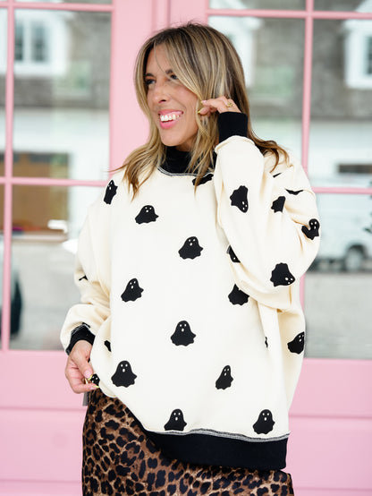 Long Sleeve Reversible Boo/Ghost Graphic Sweatshirt