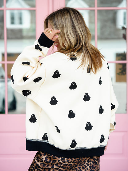 Long Sleeve Reversible Boo/Ghost Graphic Sweatshirt