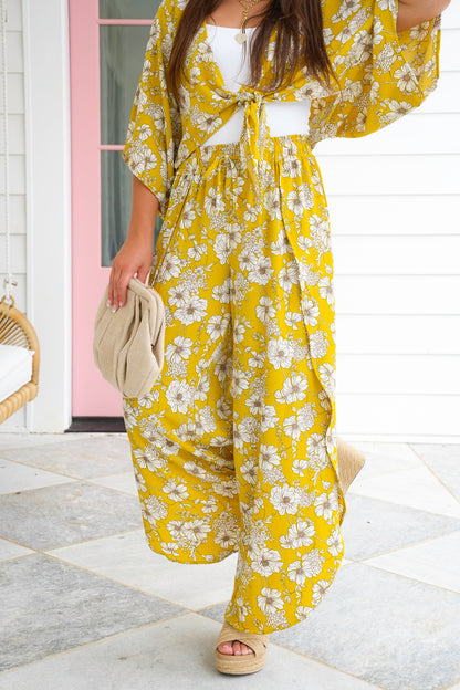 Floral Print Wide Leg Tulip Hem Pants