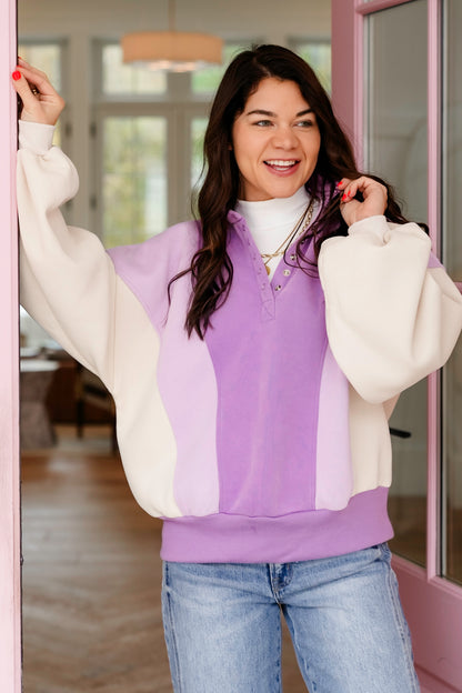 Color Block Long Sleeve Half Button Up Sweatshirt