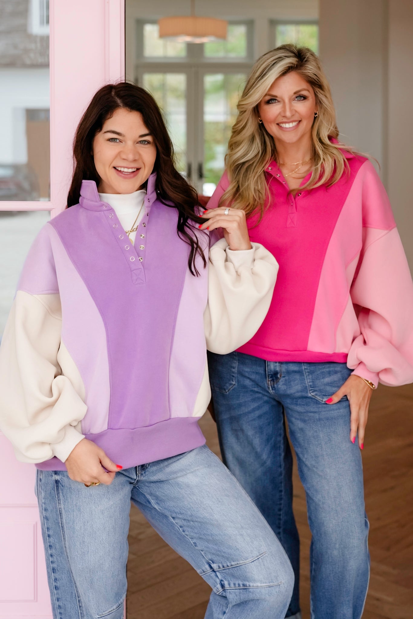 Color Block Long Sleeve Half Button Up Sweatshirt