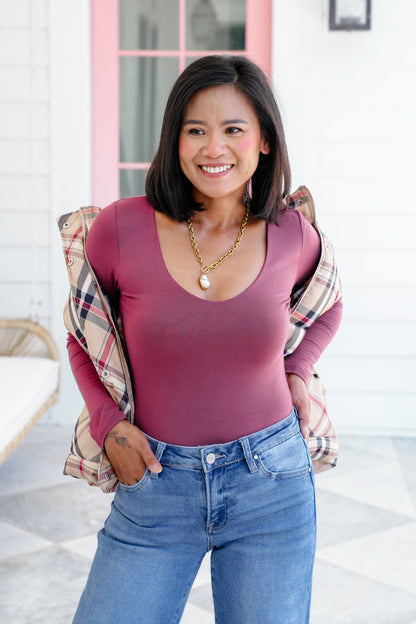 Solid Long Sleeve V Neck Double Layered Top