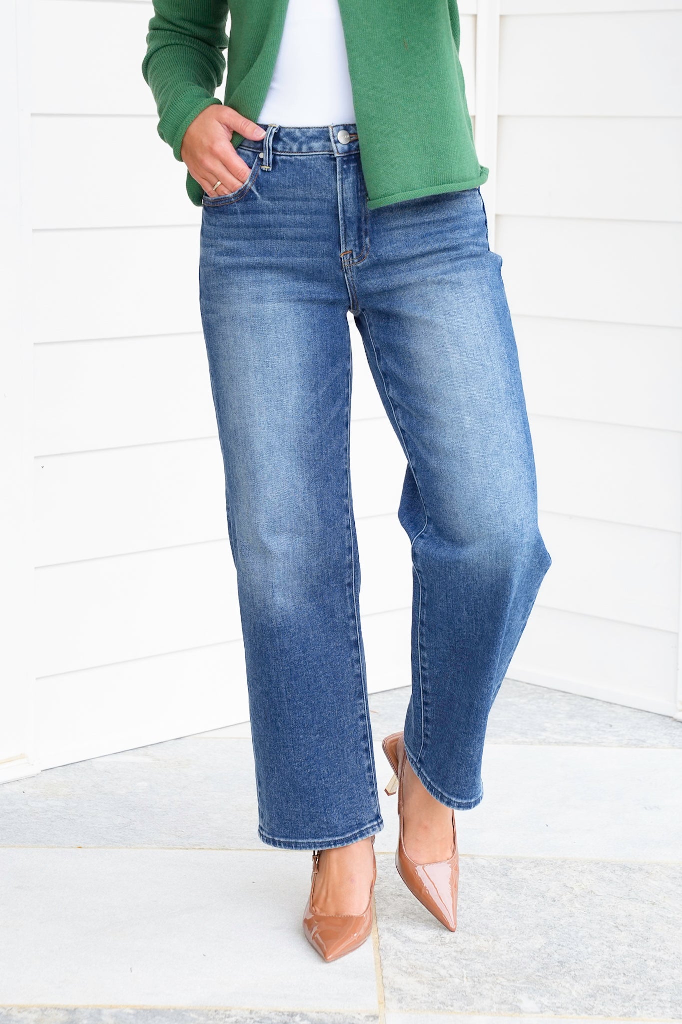 Risen High Rise Dark Wash Ankle Barrel Jeans with Cuff