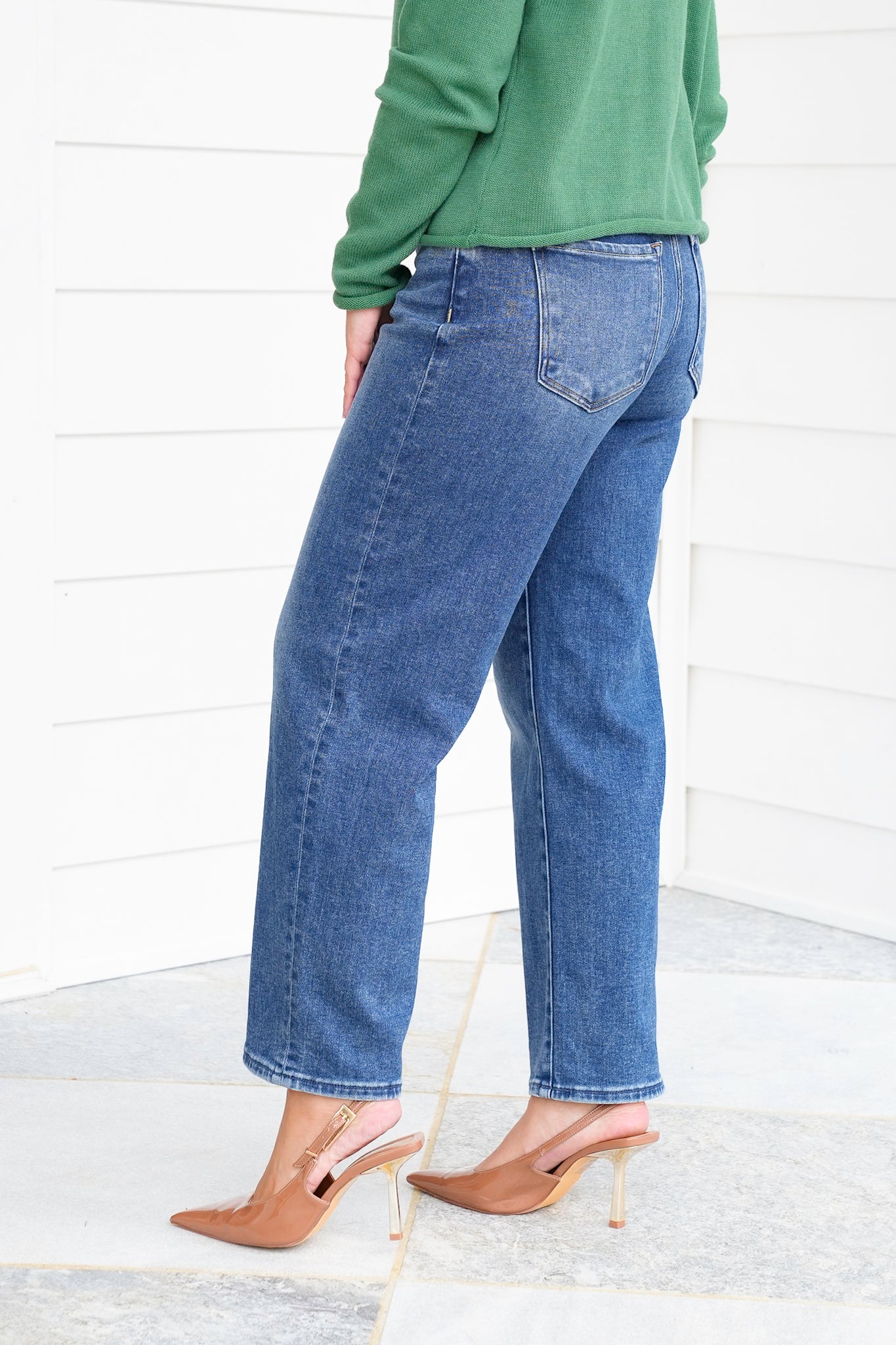 Risen High Rise Dark Wash Ankle Barrel Jeans with Cuff